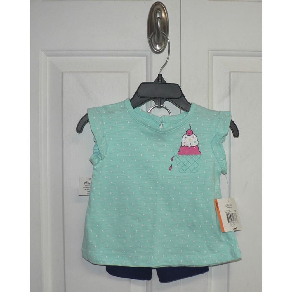 Little Me Girls Short Sleeve‎ Cotton Blend Ice Cream Cone Top & Short Set 12MThs
